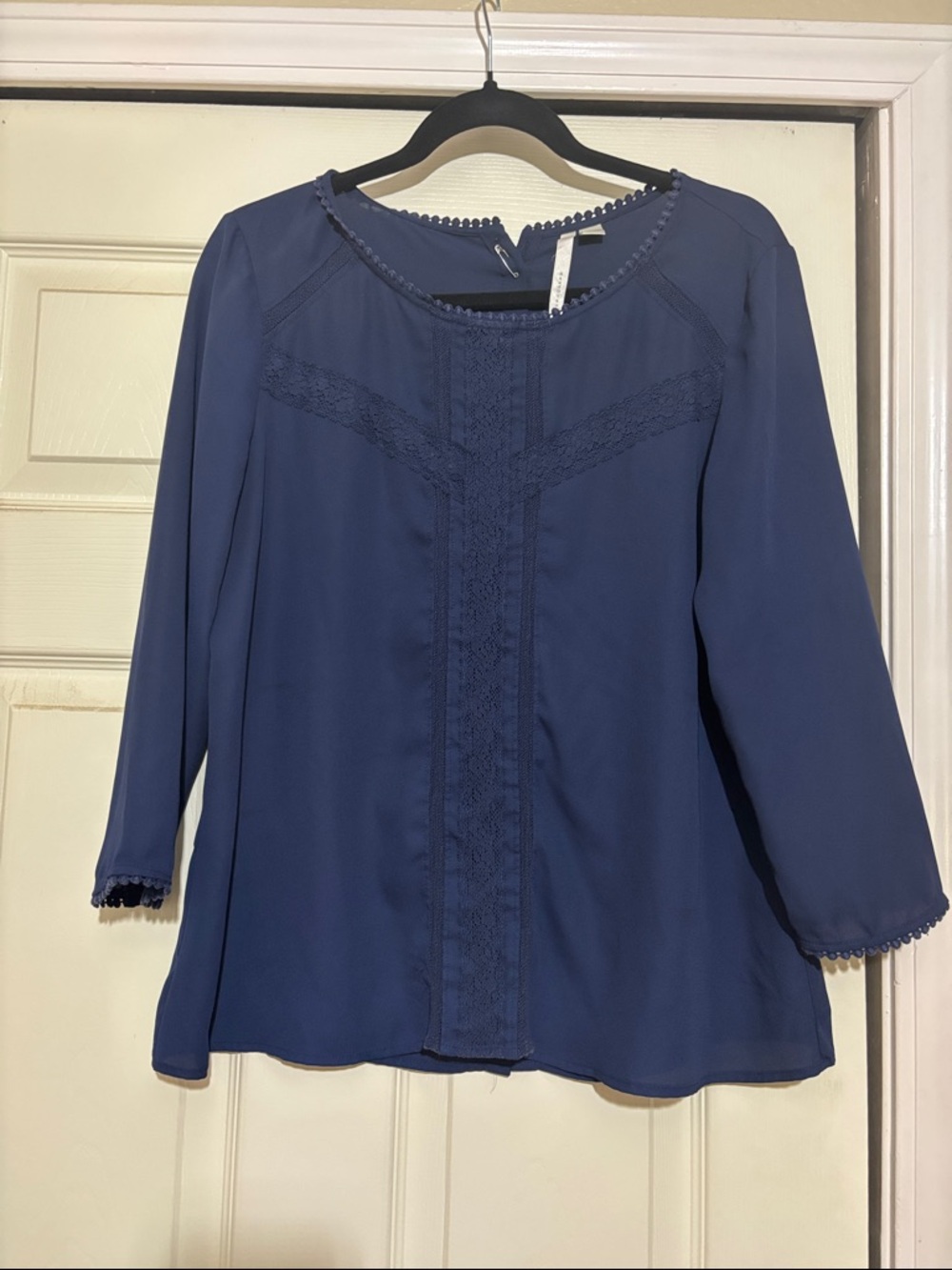 LC Lauren Conrad Navy Crochet-Trim Peasant Blouse